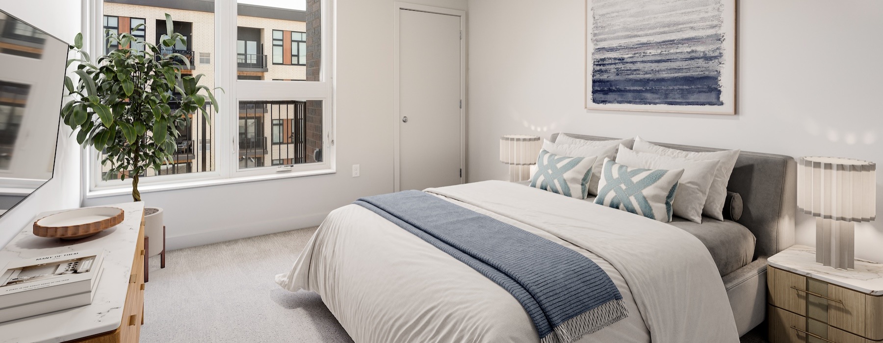 bedroom with natural lighting and warm lighting